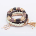 Bohemia estilo multicapa perlas trébol colgante pulsera encanto